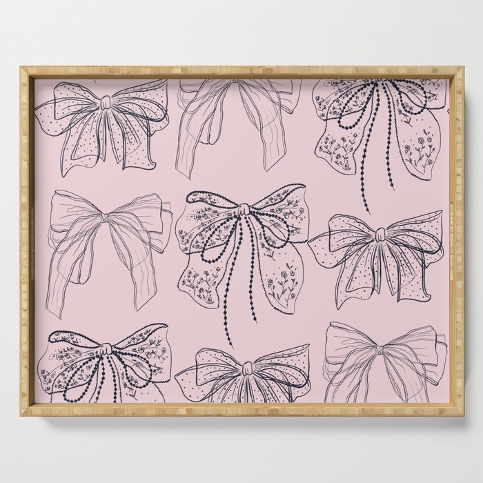 Romantic Lace Bows Pink Pattern Serving Tray