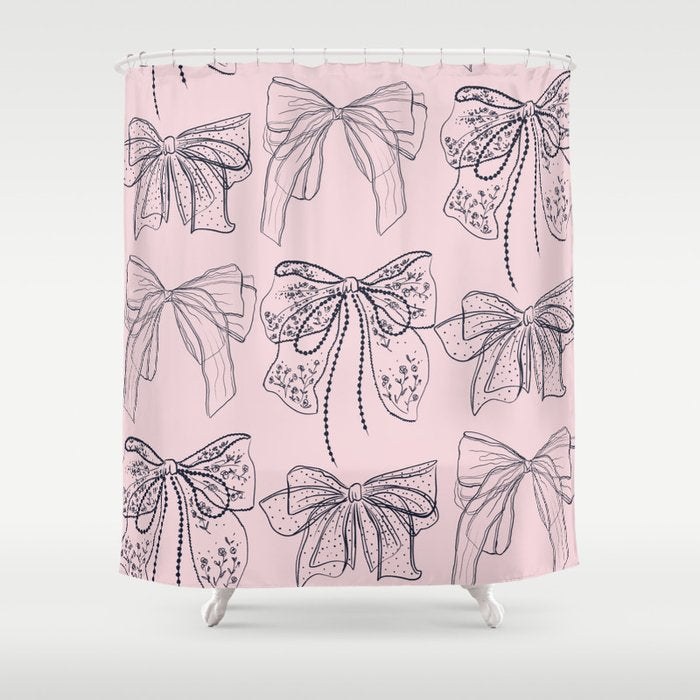 Romantic Lace Bows Pink Pattern Shower Curtain