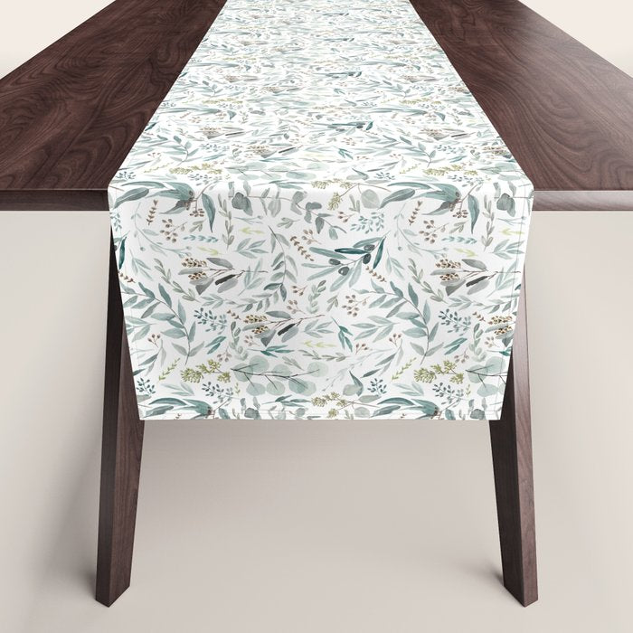 Botanical Eucalyptus Leaves Pattern Table Runner
