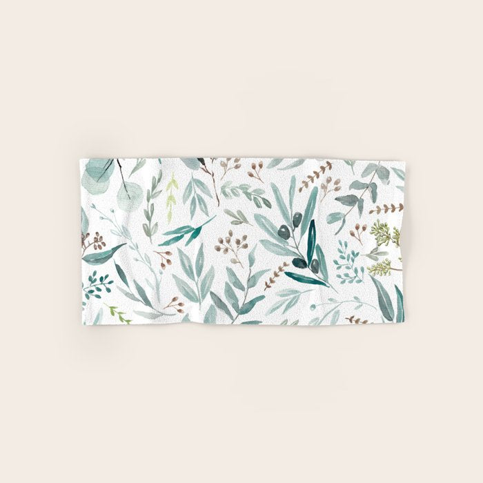 Botanical Eucalyptus Leaves Pattern Bath Towel