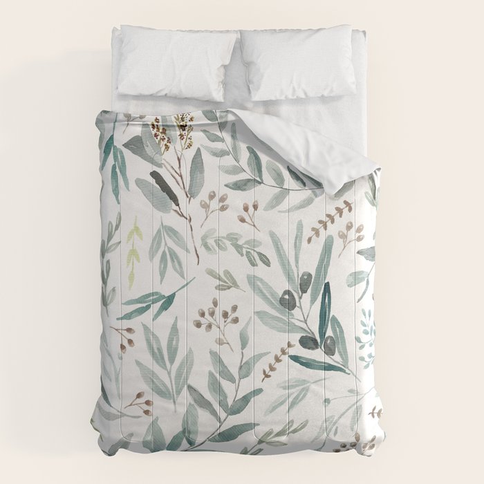 Botanical Eucalyptus Leaves Pattern Comforter