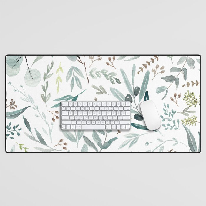 Botanical Eucalyptus Leaves Pattern Desk Mat