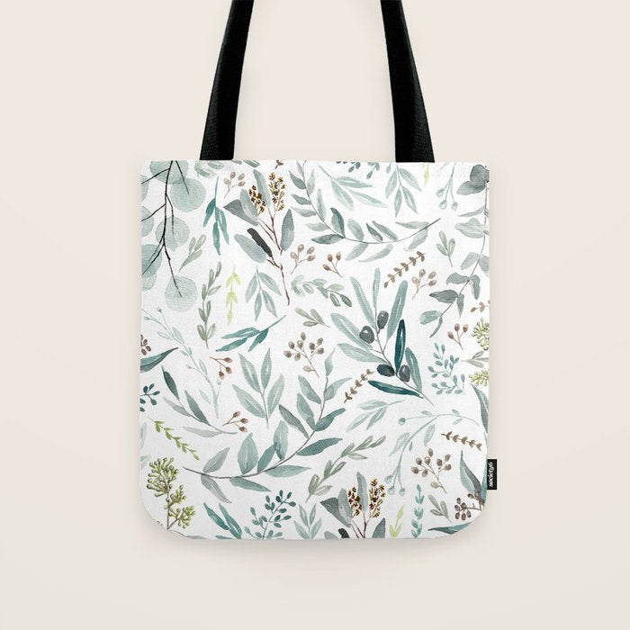 Botanical Eucalyptus Leaves Pattern Tote Bag