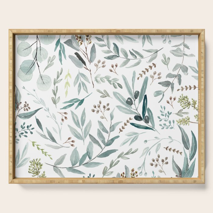 Botanical Eucalyptus Leaves Pattern Serving Tray