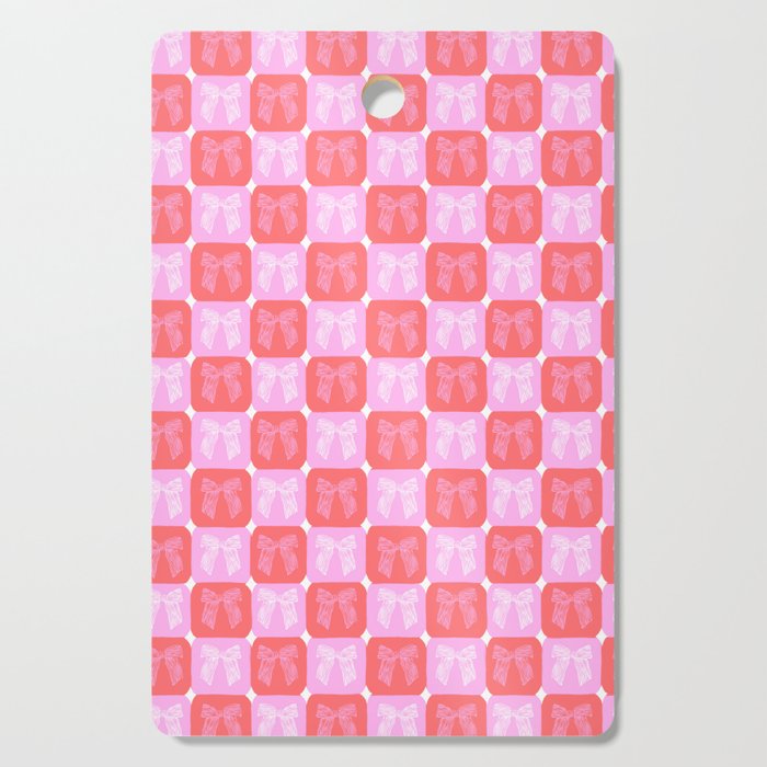 Checkerboard Bows In Pink And Red Cutting Board
