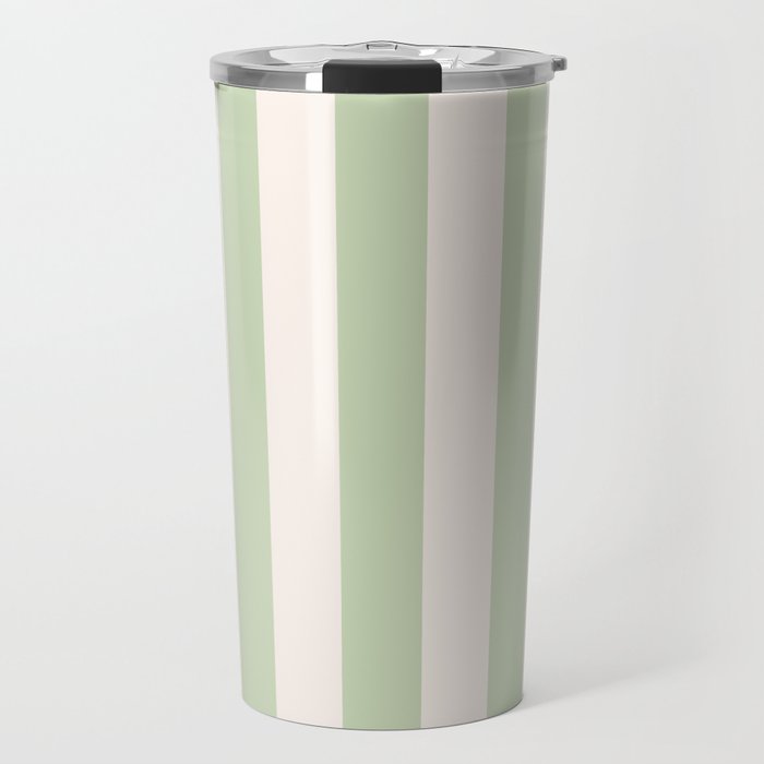Pastel Green Vertical Stripes Travel Mug