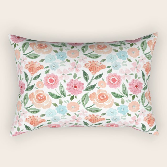 Just Peachy Floral Blooms Rectangular Pillow