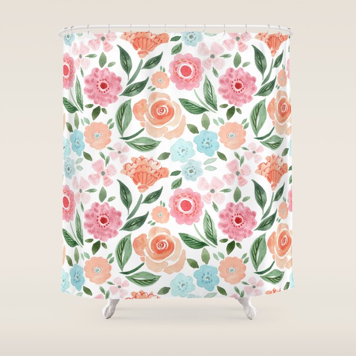 Just Peachy Floral Blooms Shower Curtain