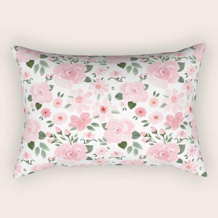 Blush Pink Floral Blooms Rectangular Pillow