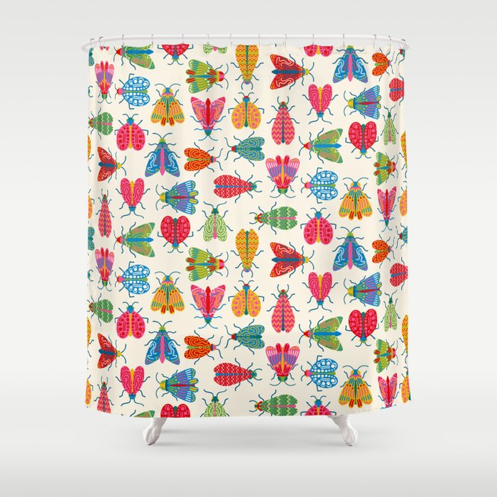 Wonderful Winged Insects - Colorful Retro Bugs Shower Curtain