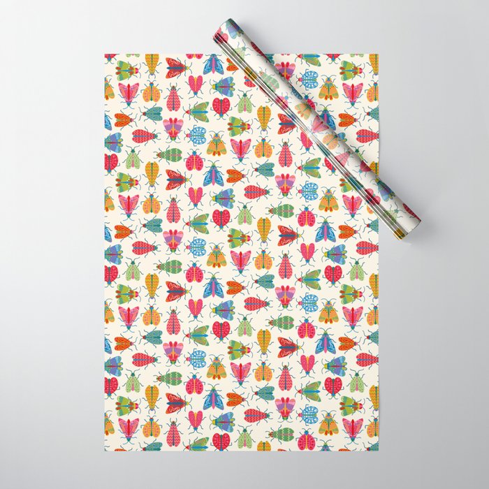 Wonderful Winged Insects - Colorful Retro Bugs Wrapping Paper
