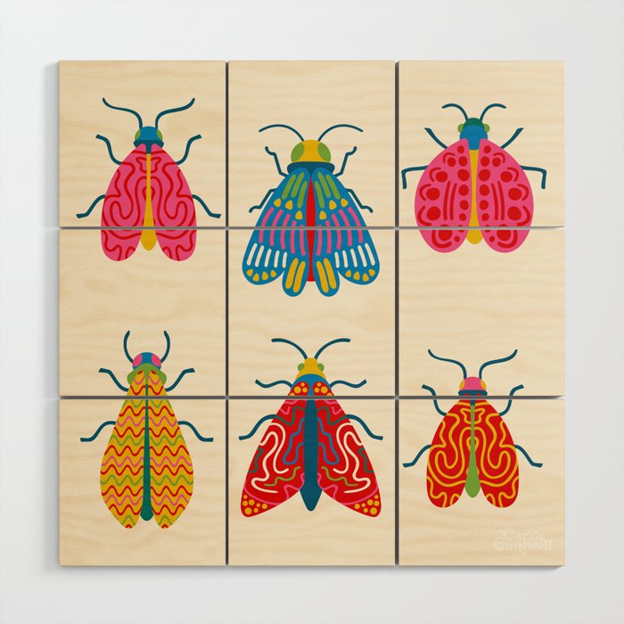 Wonderful Winged Insects - Colorful Retro Bugs Wood Wall Art