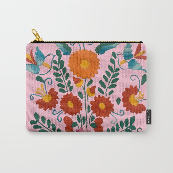 Mexican Blue Birds In Pink Carry All Pouch