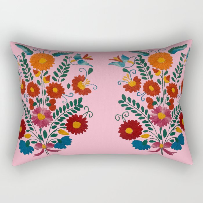 Mexican Blue Birds In Pink Rectangular Pillow