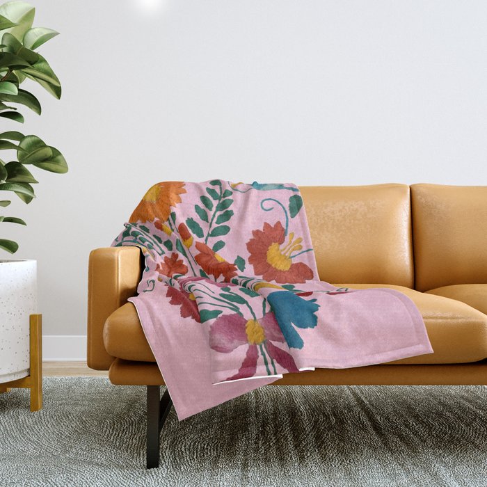 Mexican Blue Birds In Pink Throw Blanket