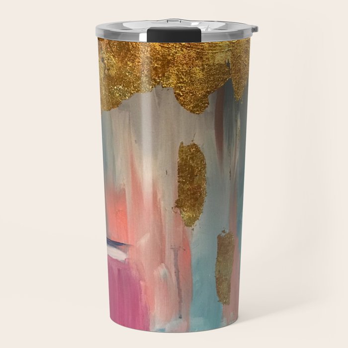 Gold Leaf & Indigo Blue Abstract Travel Mug