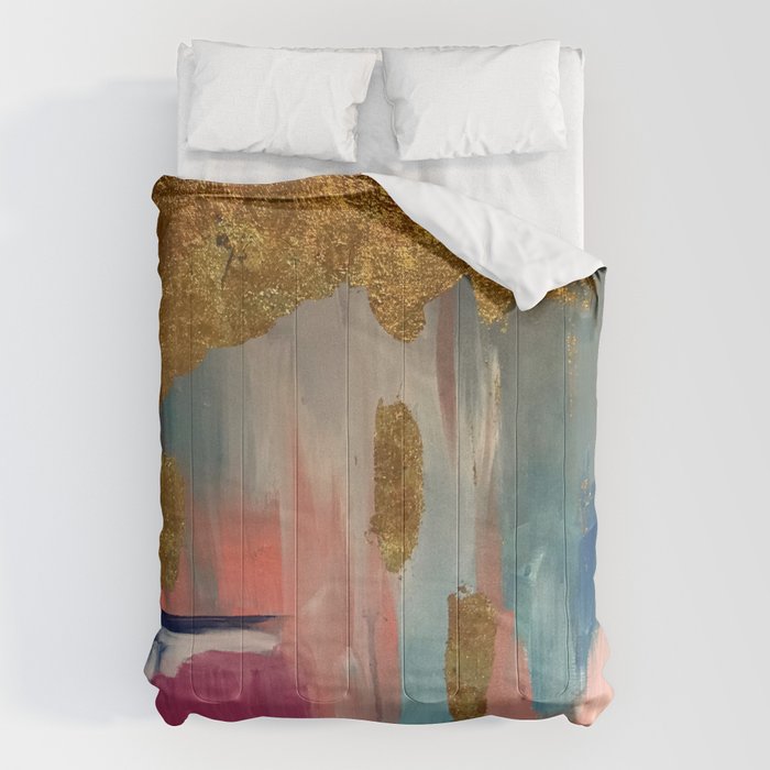 Gold Leaf & Indigo Blue Abstract Comforter
