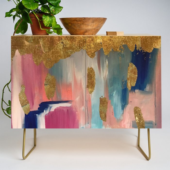 Gold Leaf & Indigo Blue Abstract Credenza