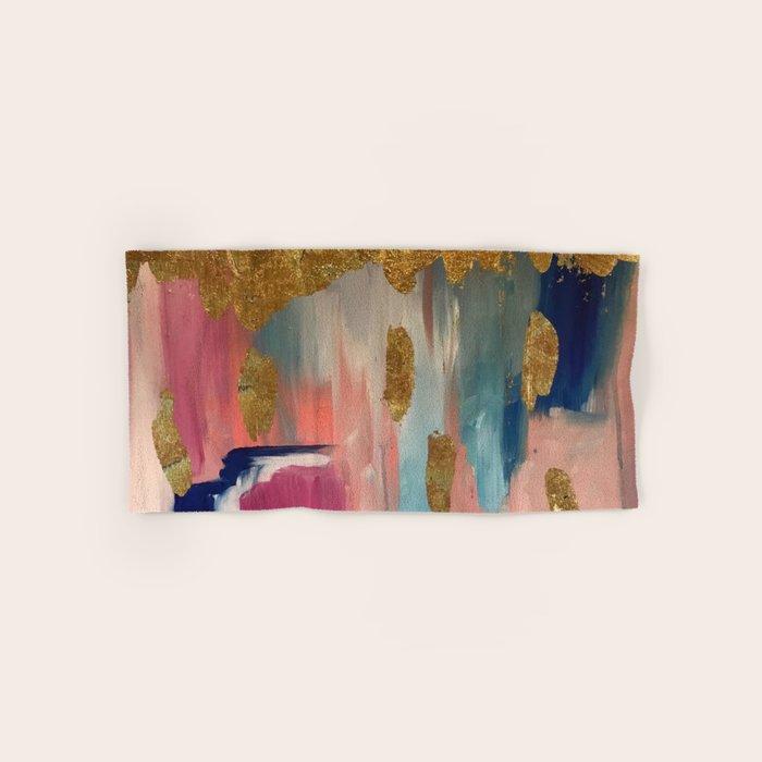 Gold Leaf & Indigo Blue Abstract Bath Towel