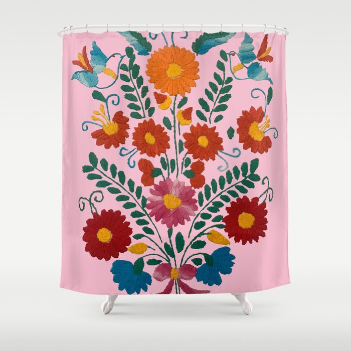 Mexican Blue Birds In Pink Shower Curtain