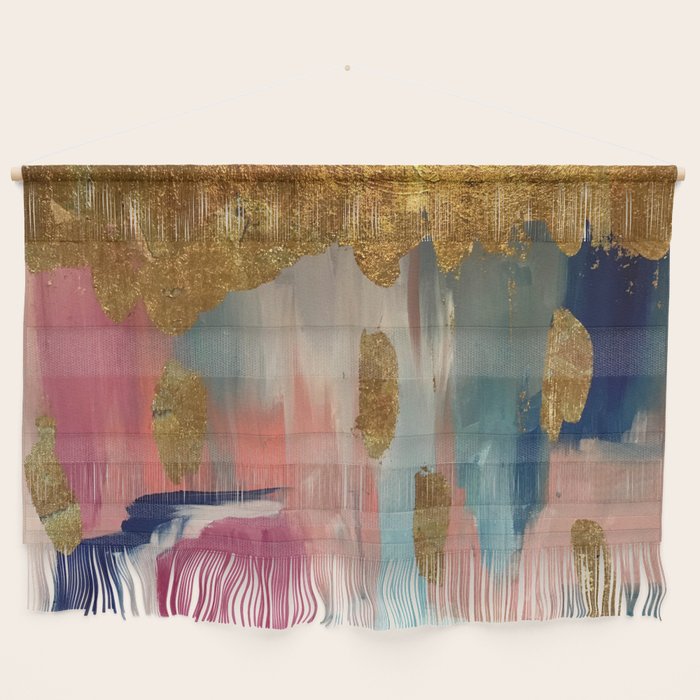 Gold Leaf & Indigo Blue Abstract Wall Hanging