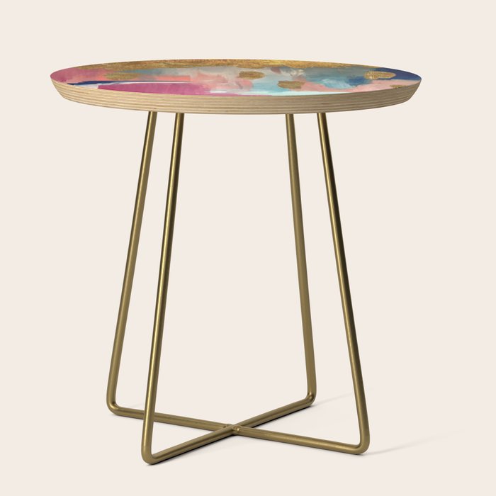 Gold Leaf & Indigo Blue Abstract Side Table