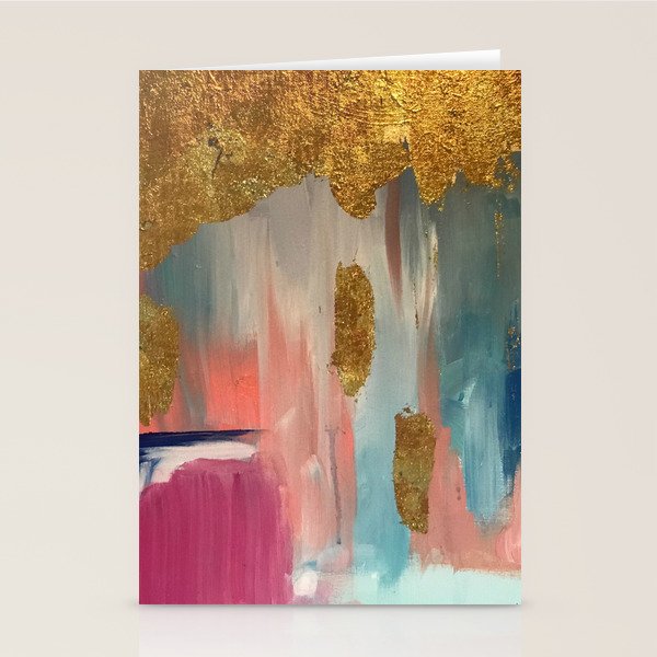 Gold Leaf & Indigo Blue Abstract Stationery Card