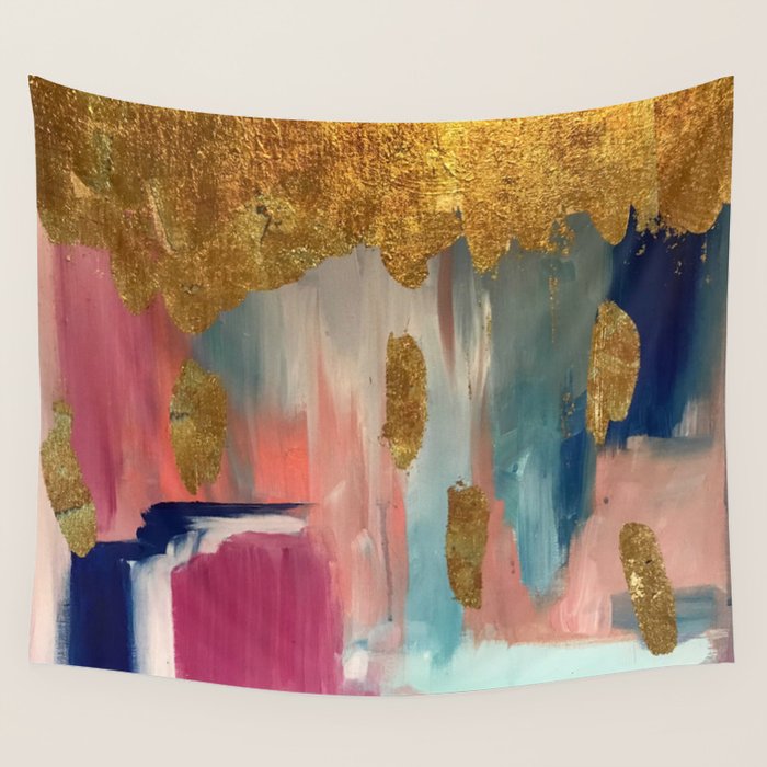 Gold Leaf & Indigo Blue Abstract Wall Tapestry