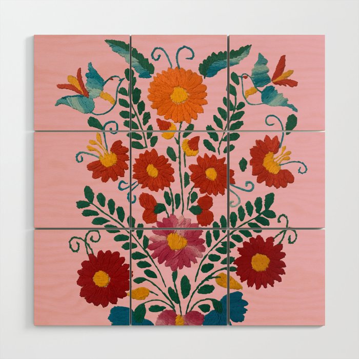 Mexican Blue Birds In Pink Wood Wall Art