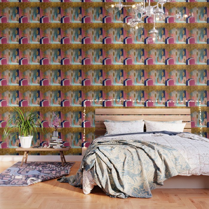 Gold Leaf & Indigo Blue Abstract Wallpaper