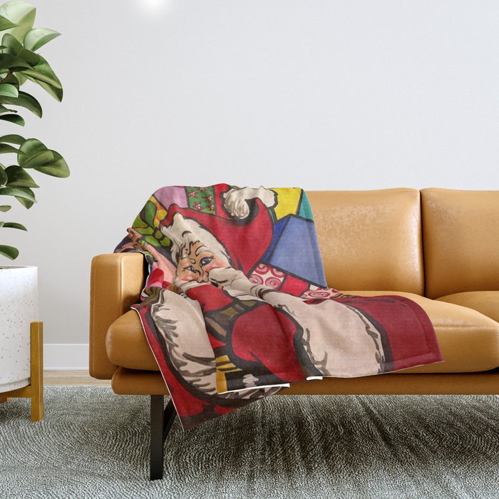 Santa Claus With Boxes Of Presents Throw Blanket