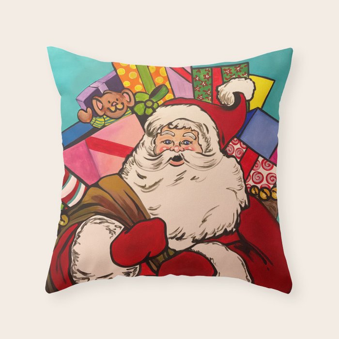 Santa Claus With Boxes Of Presents Throw Pillow