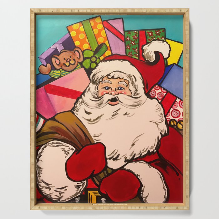 Santa Claus With Boxes Of Presents Serving Tray