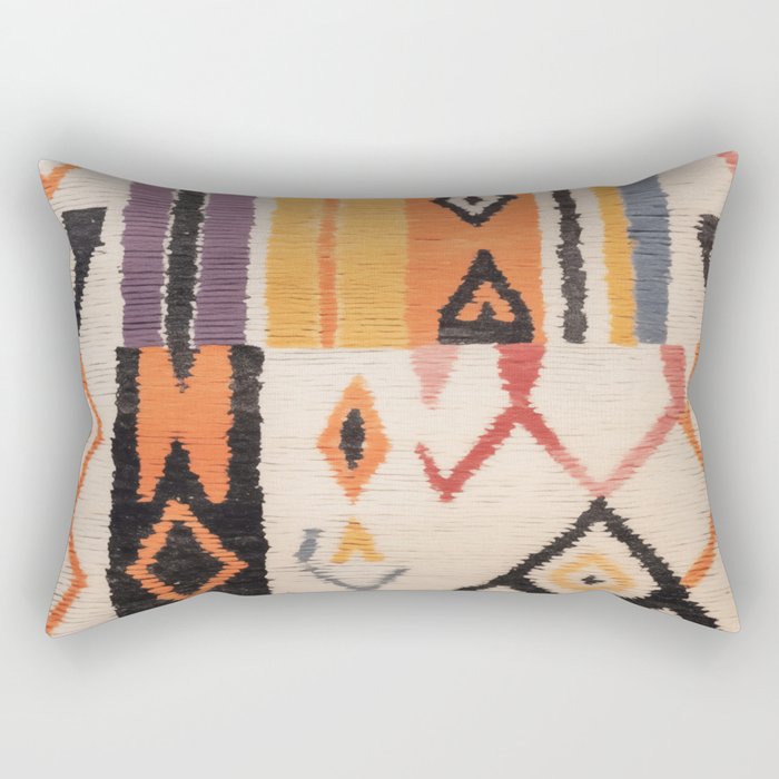 Moroccan Berber Rug Design No.54 - Multicolor, Ivory White Rectangular Pillow