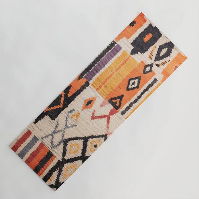 Moroccan Berber Rug Design No.54 - Multicolor, Ivory White Yoga Mat