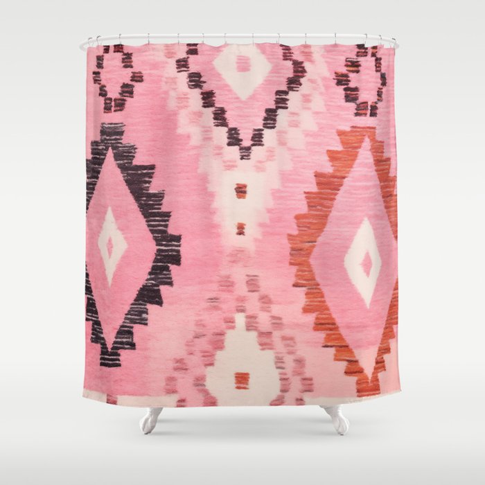 Moroccan Berber Rug Design No.60 - Multicolor, Pink Shower Curtain