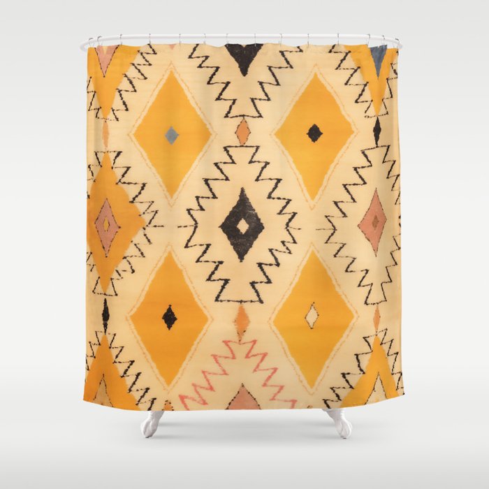 Moroccan Berber Rug Design No.75 - Yellow Shower Curtain