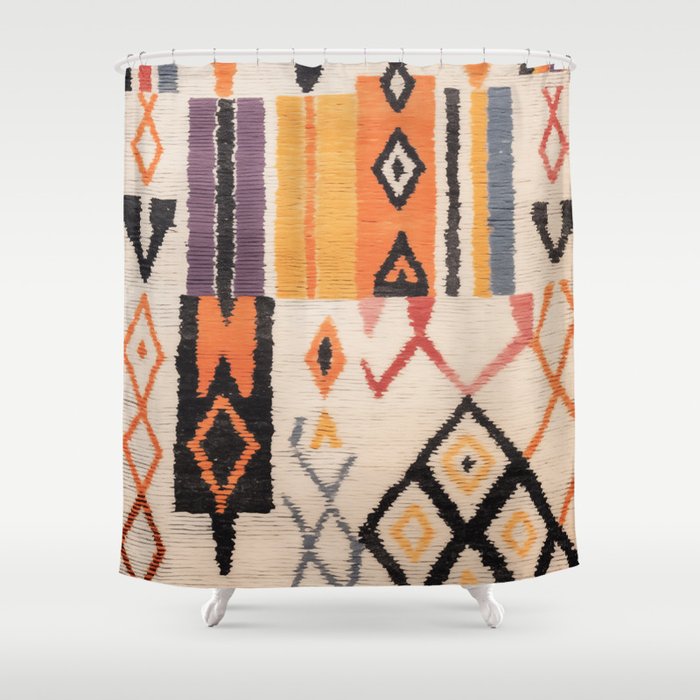 Moroccan Berber Rug Design No.54 - Multicolor, Ivory White Shower Curtain