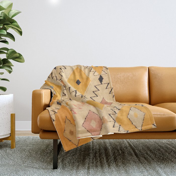 Moroccan Berber Rug Design No.75 - Yellow Throw Blanket
