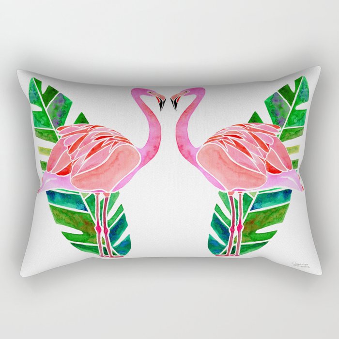 Flamingo And Banana Leaf Rectangular Pillow