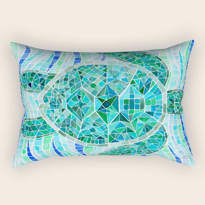 Mosaic Watercolor Sea Turtle Rectangular Pillow