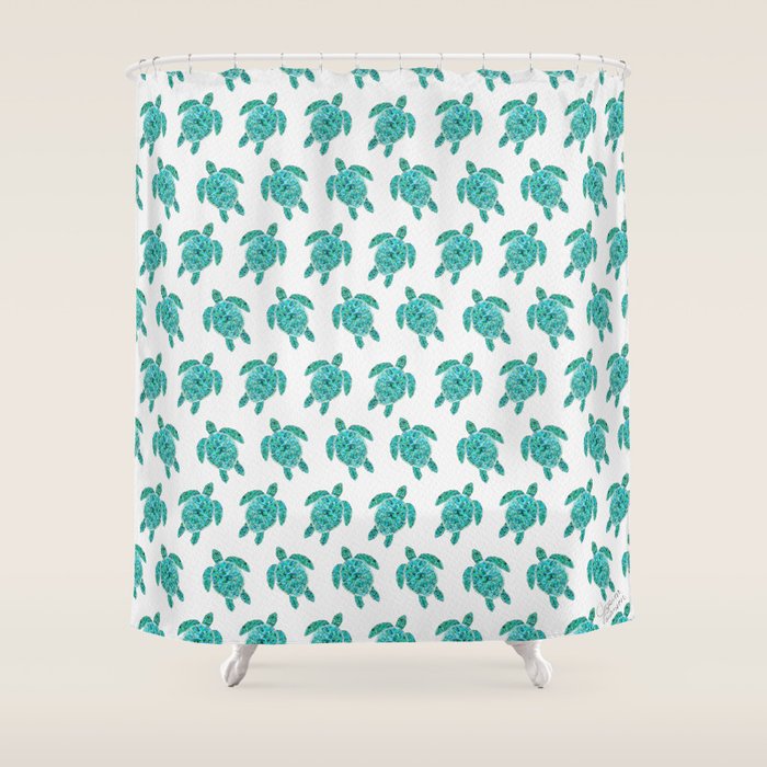 Mosaic Watercolor Sea Turtle Shower Curtain