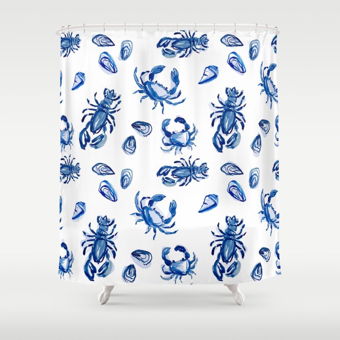 Blue And White Sea Life Ii Shower Curtain