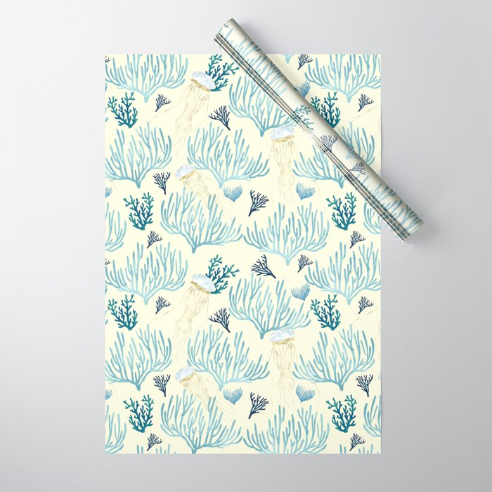 Jellyfish And Coral-Yellow Wrapping Paper