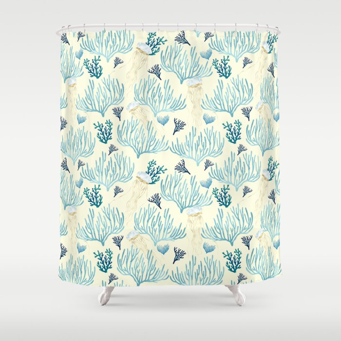 Jellyfish And Coral-Yellow Shower Curtain