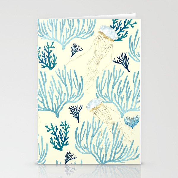 Jellyfish And Coral-Yellow Stationery Card