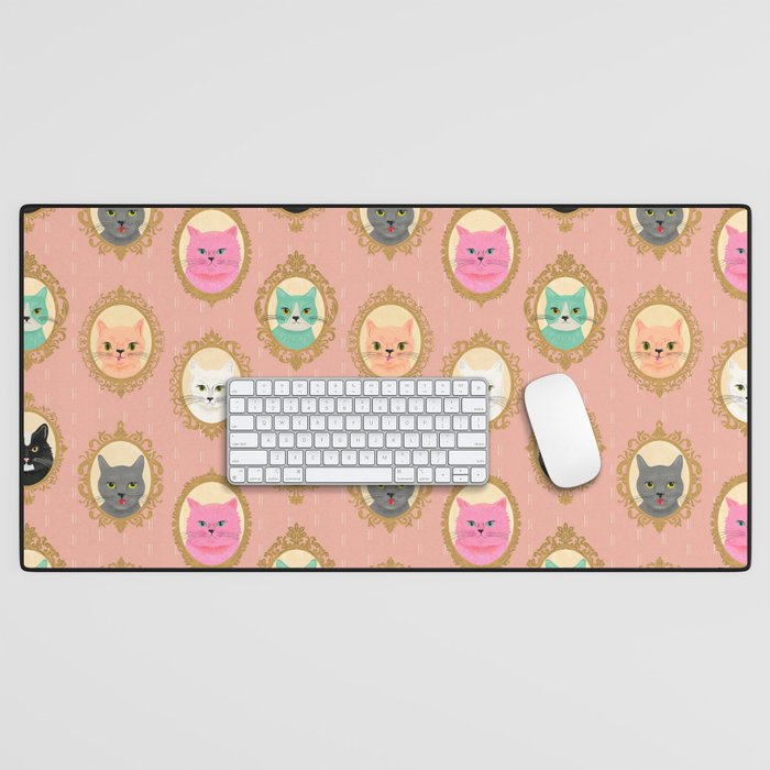 Cat Cameos - Cute Kitty Portraits Desk Mat