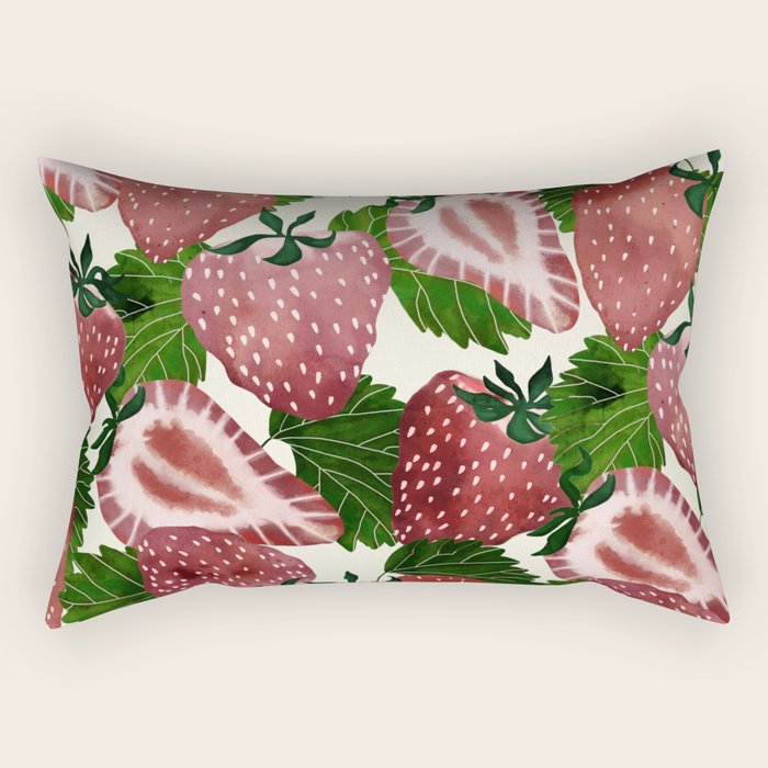 Strawberry Watercolor Rectangular Pillow