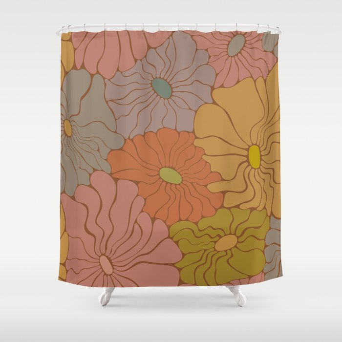 Exotic Groovy Flowers - Earthy Neutral Boho Garden Shower Curtain