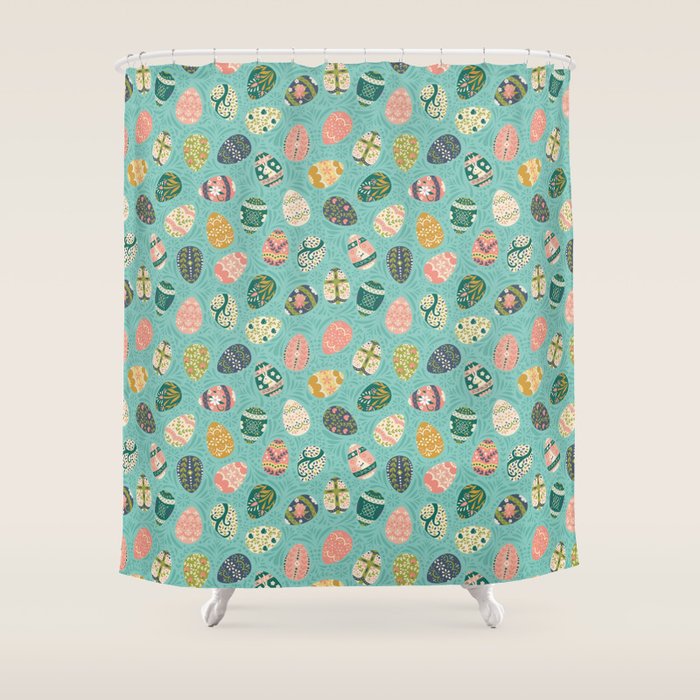 Floral Easter Eggs - Aqua Shower Curtain